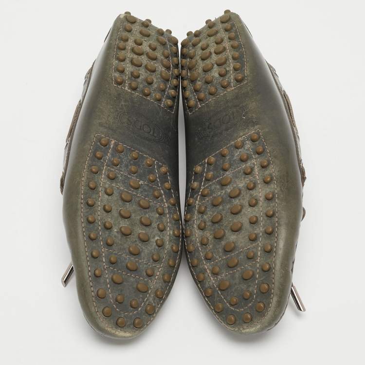 Pre Owned Tod's Grey Leather  Slip On Loafers Size 39