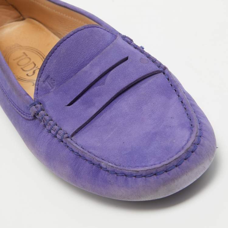 Pre Owned Tod's  Purple Suede  Slip On Loafers Size 39