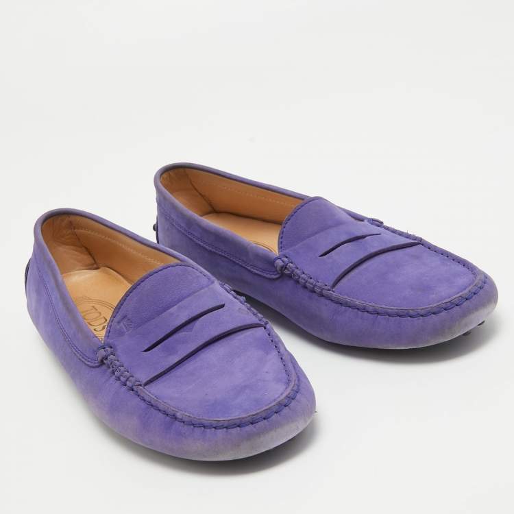 Pre Owned Tod's  Purple Suede  Slip On Loafers Size 39