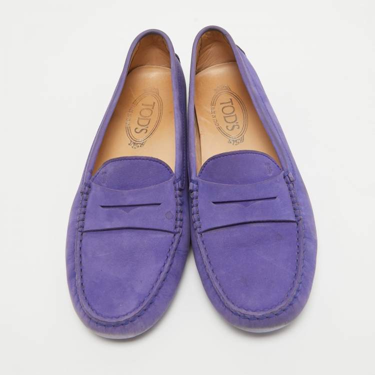 Pre Owned Tod's  Purple Suede  Slip On Loafers Size 39