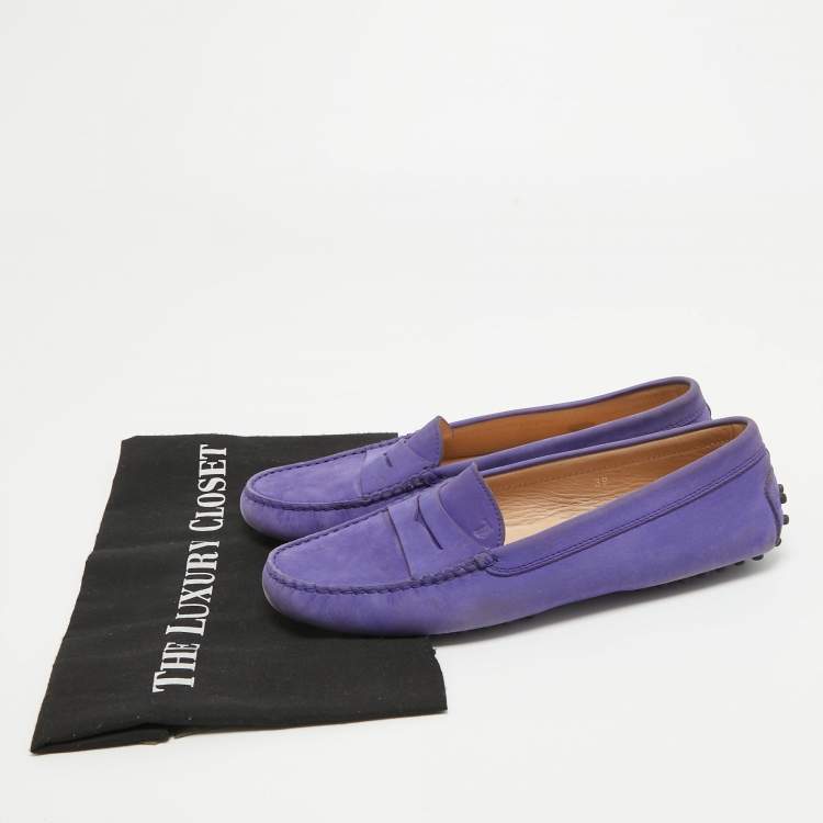 Pre Owned Tod's  Purple Suede  Slip On Loafers Size 39