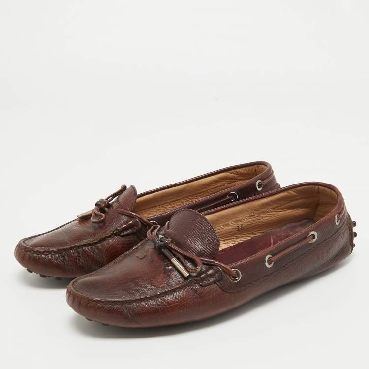Pre Owned Tod's Brown Leather  Slip On Loafers Size 38