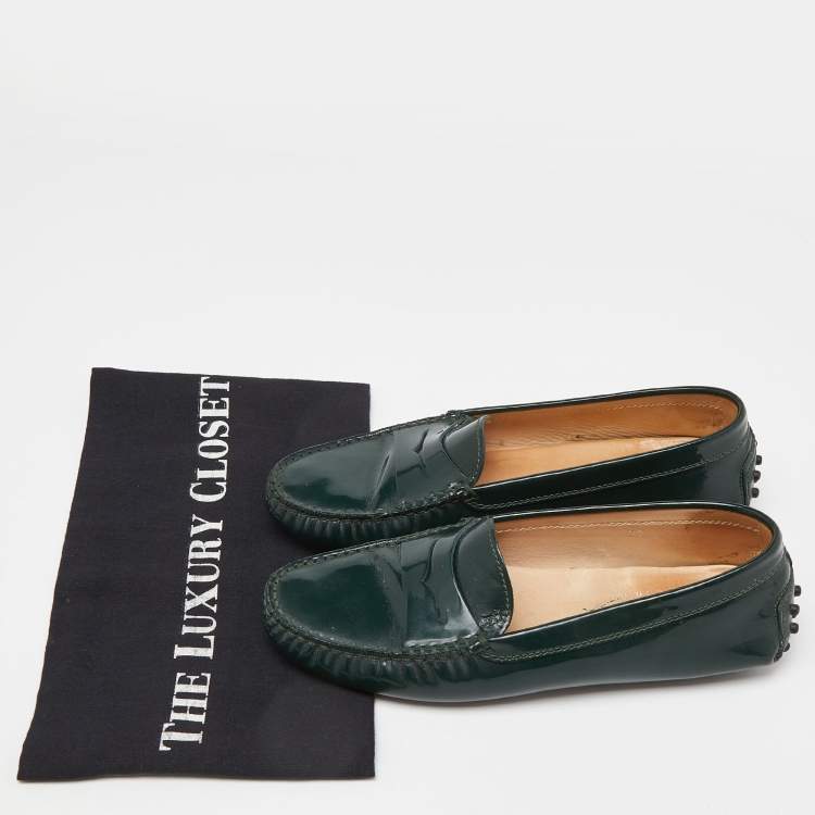 Pre Owned Tod's Green Patent Leather Penny Slip On Loafers Size 37