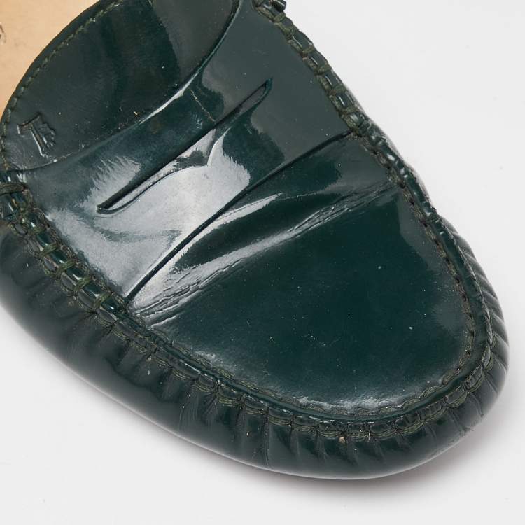 Pre Owned Tod's Green Patent Leather Penny Slip On Loafers Size 37