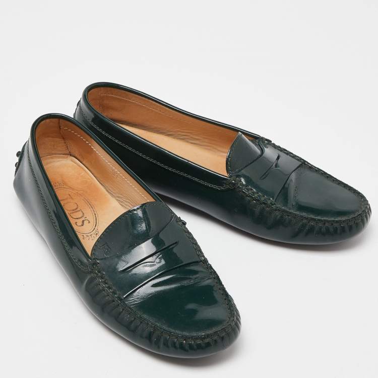 Pre Owned Tod's Green Patent Leather Penny Slip On Loafers Size 37