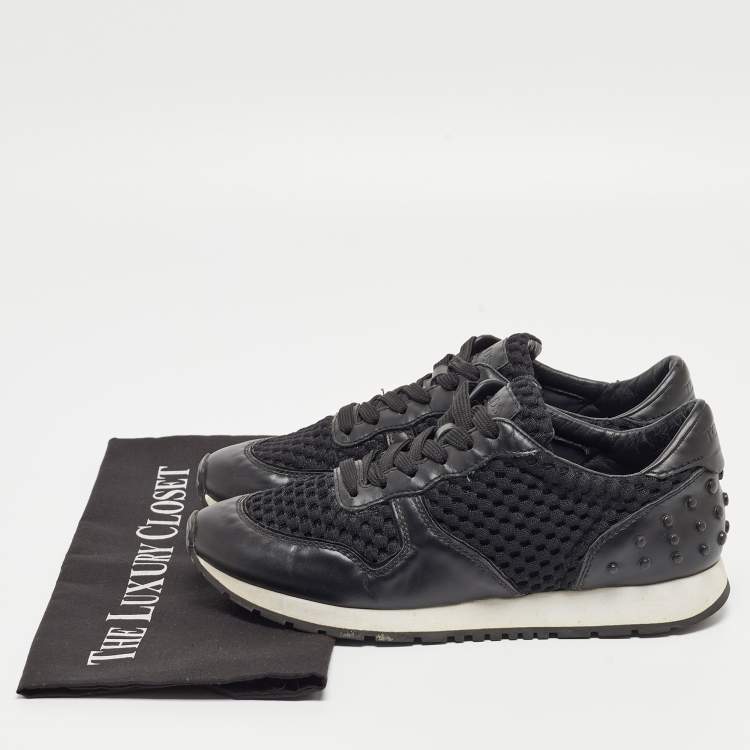 Pre Owned Tod's Black Leather and Fabric Low Top Sneakers Size 38