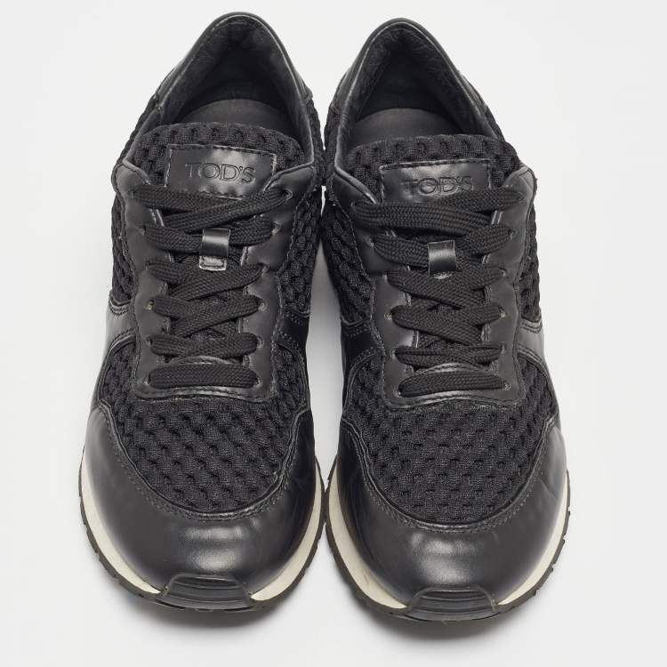 Pre Owned Tod's Black Leather and Fabric Low Top Sneakers Size 38
