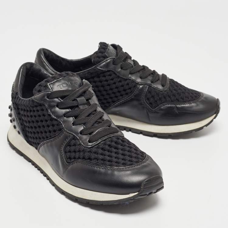 Pre Owned Tod's Black Leather and Fabric Low Top Sneakers Size 38