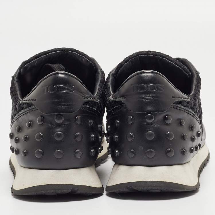 Pre Owned Tod's Black Leather and Fabric Low Top Sneakers Size 38