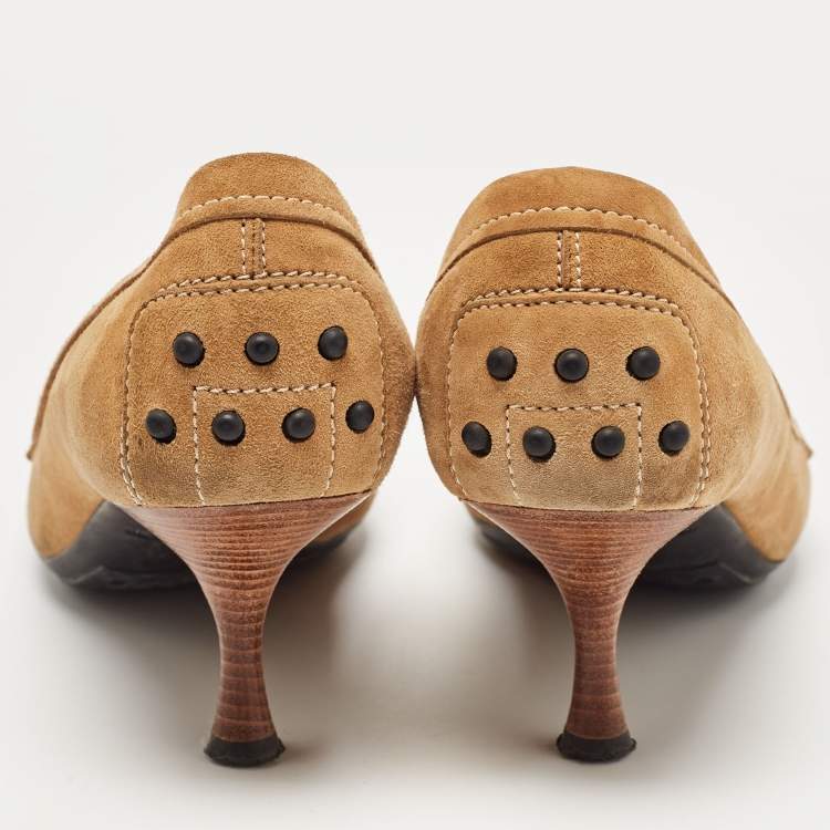 Pre Owned Tod's Brown Suede Bow Loafer Size 38.5