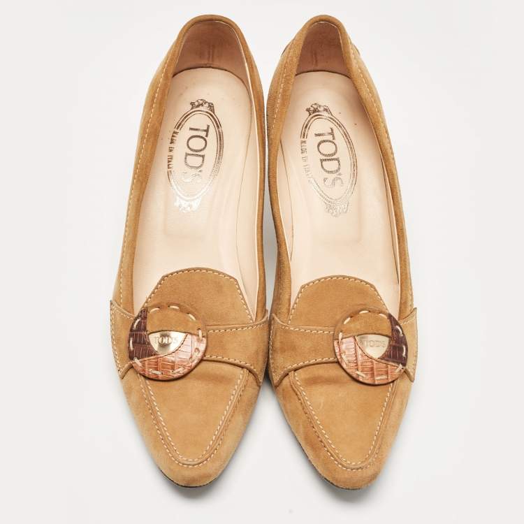 Pre Owned Tod's Brown Suede Bow Loafer Size 38.5