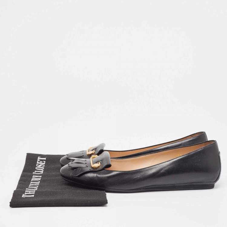 Pre Owned Tod's Black Leather Slip On Loafers Size 40.5