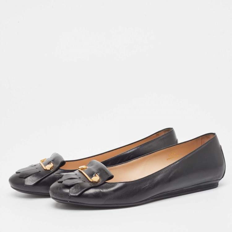 Pre Owned Tod's Black Leather Slip On Loafers Size 40.5