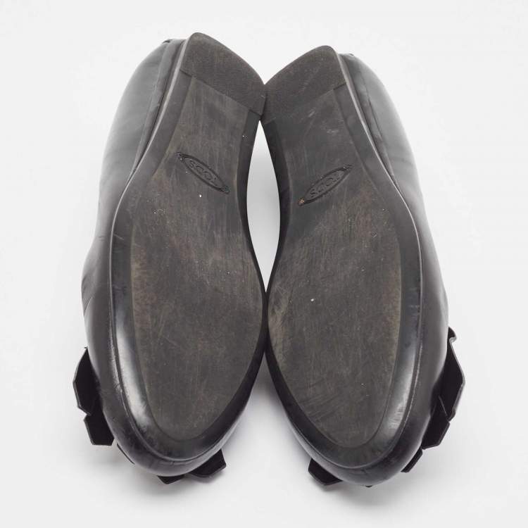 Pre Owned Tod's Black Leather Slip On Loafers Size 40.5