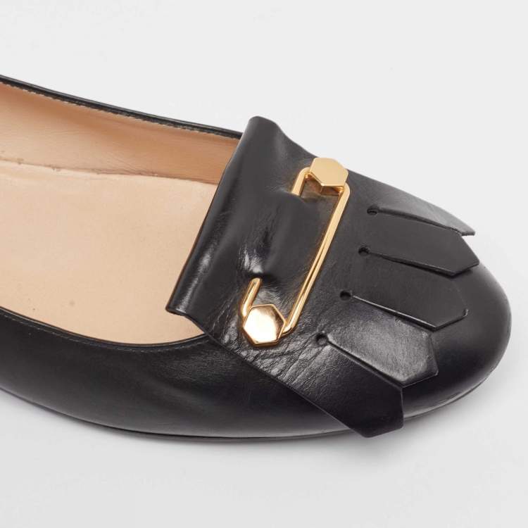 Pre Owned Tod's Black Leather Slip On Loafers Size 40.5
