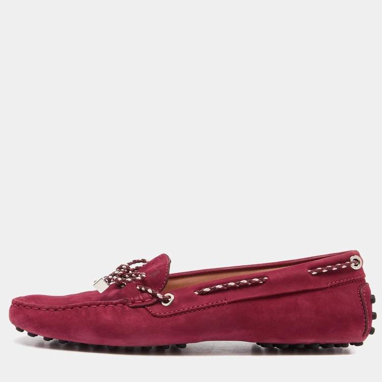 Pre Owned Tod's Maroon Suede Gommino Slip On Loafers Size 38.5
