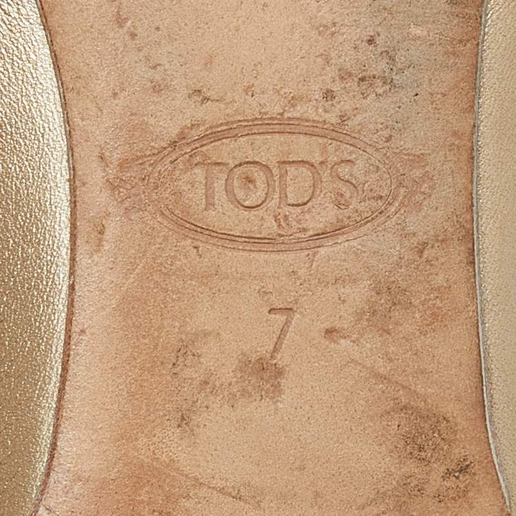 Pre Owned Tod's Beige Leather Bow Peep Toe Ballet Flats Size 37.5