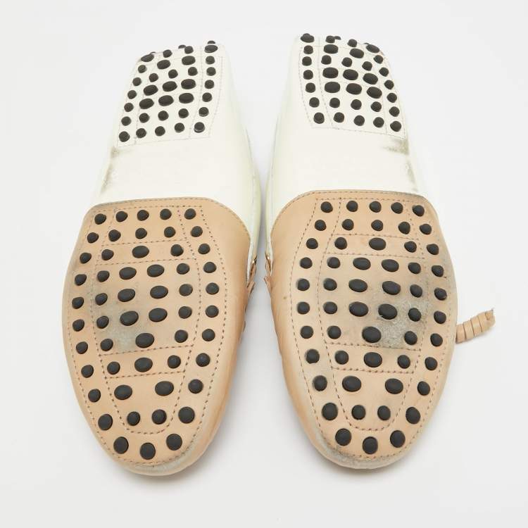 Pre Owned Tod's Brown/White Patent and Nubuck Slip On Loafers Size 37.5