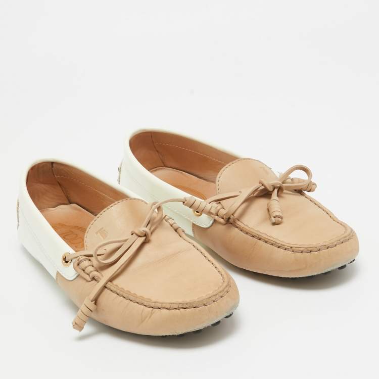 Pre Owned Tod's Brown/White Patent and Nubuck Slip On Loafers Size 37.5