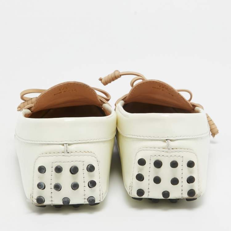 Pre Owned Tod's Brown/White Patent and Nubuck Slip On Loafers Size 37.5