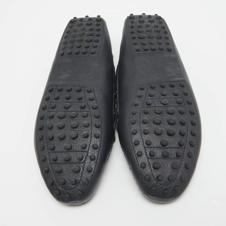 Pre Owned Tod's Navy Blue Leather Gommino Loafers Size 39.5
