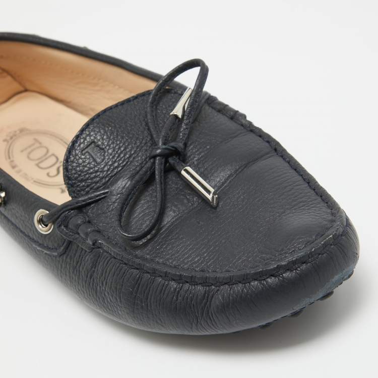 Pre Owned Tod's Navy Blue Leather Gommino Loafers Size 39.5