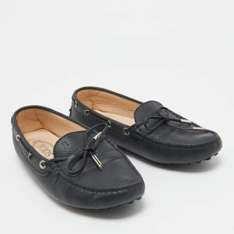 Pre Owned Tod's Navy Blue Leather Gommino Loafers Size 39.5