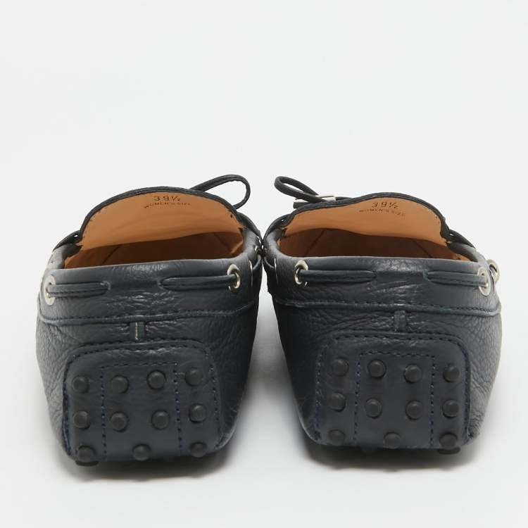 Pre Owned Tod's Navy Blue Leather Gommino Loafers Size 39.5