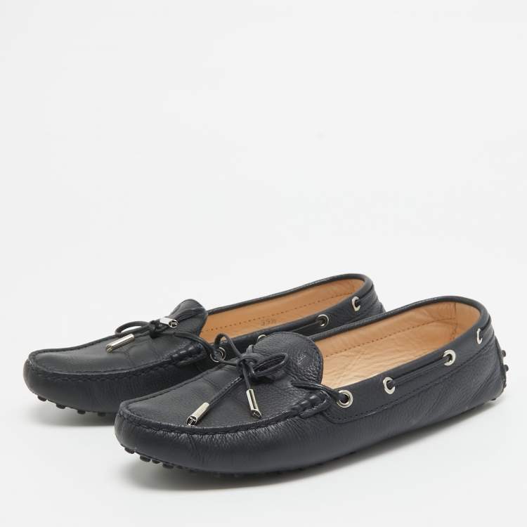 Pre Owned Tod's Navy Blue Leather Gommino Loafers Size 39.5
