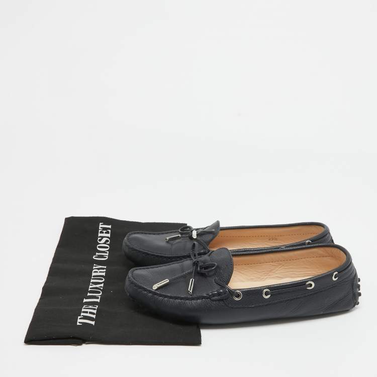 Pre Owned Tod's Navy Blue Leather Gommino Loafers Size 39.5
