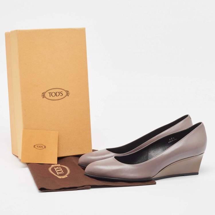 Pre Owned Tod's Mauve Leather Wedge Pumps Size 40.5