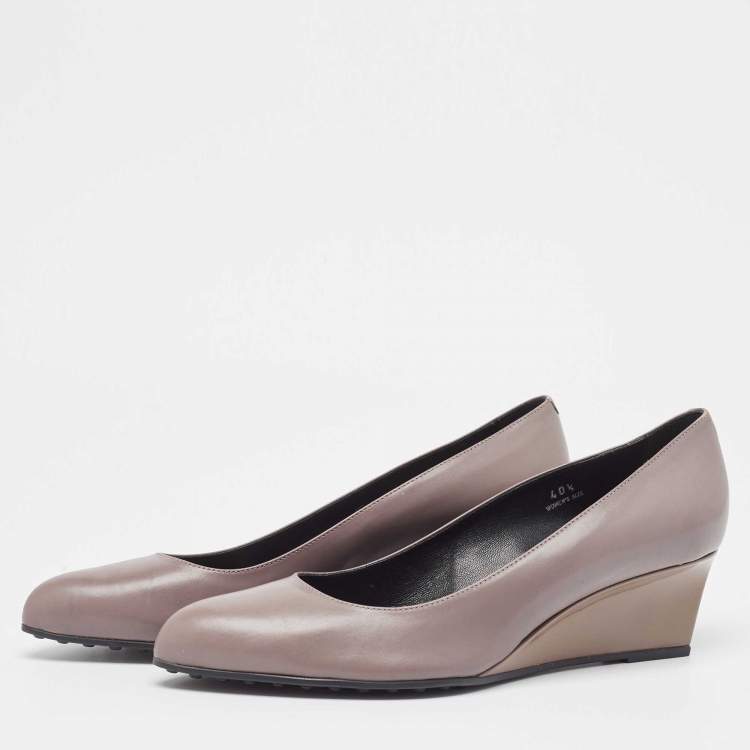 Pre Owned Tod's Mauve Leather Wedge Pumps Size 40.5