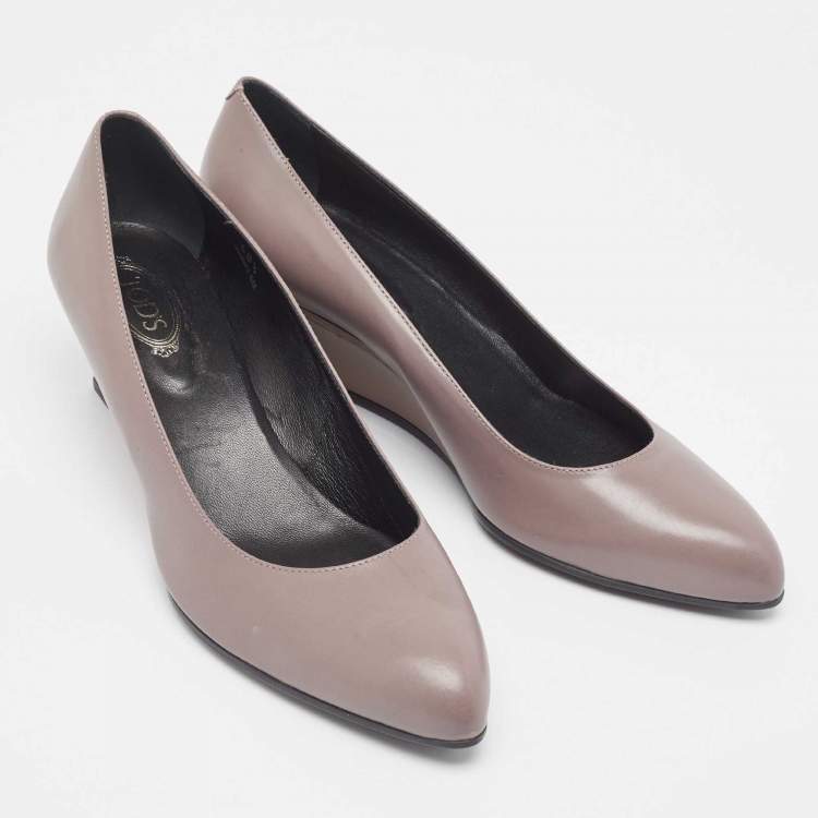 Pre Owned Tod's Mauve Leather Wedge Pumps Size 40.5