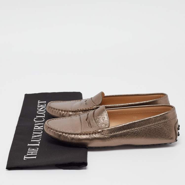 مملوكة مسبقًا Tod's Bronze Leather Penny Slip On Loafers Size 37