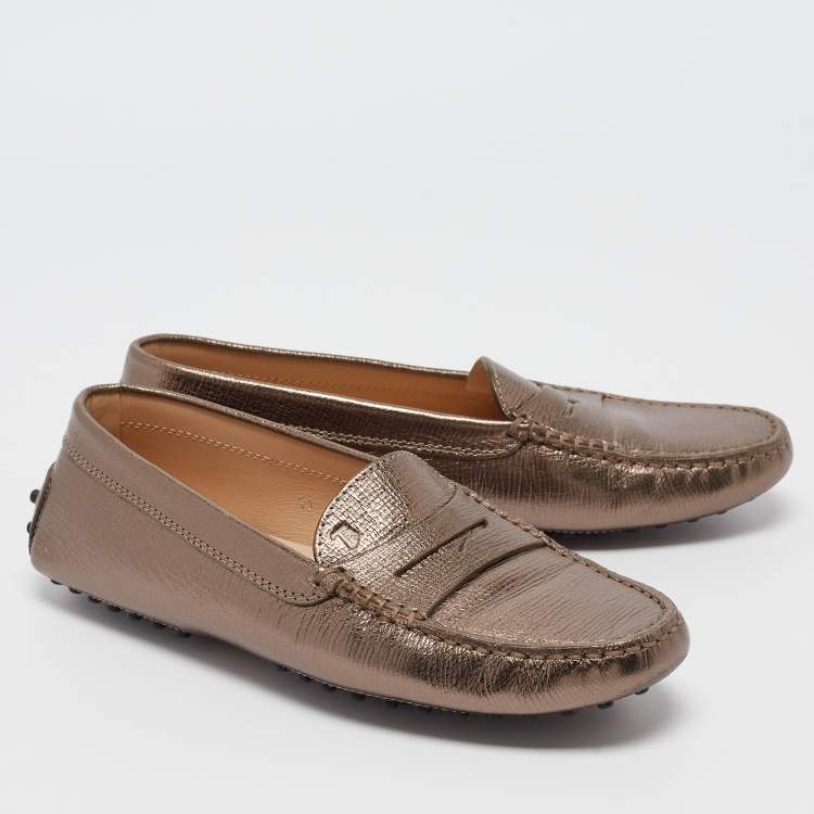 مملوكة مسبقًا Tod's Bronze Leather Penny Slip On Loafers Size 37