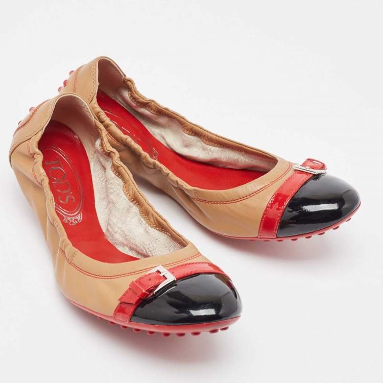 Pre Owned Tod's Brown Leather Scrunch Ballet Flats Size 38