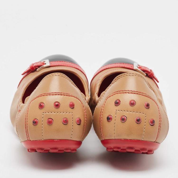 Pre Owned Tod's Brown Leather Scrunch Ballet Flats Size 38