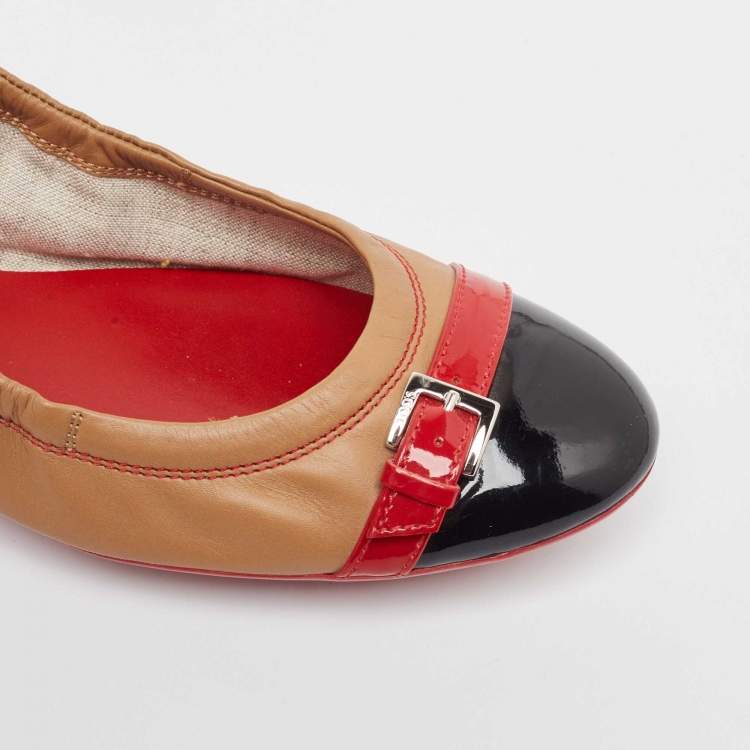 Pre Owned Tod's Brown Leather Scrunch Ballet Flats Size 38