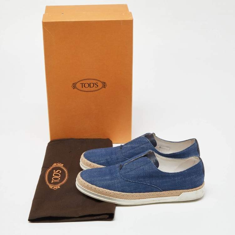 Pre Owned Tod's Blue Denim Francesina Slip On Espadrille Sneakers Size 36.5