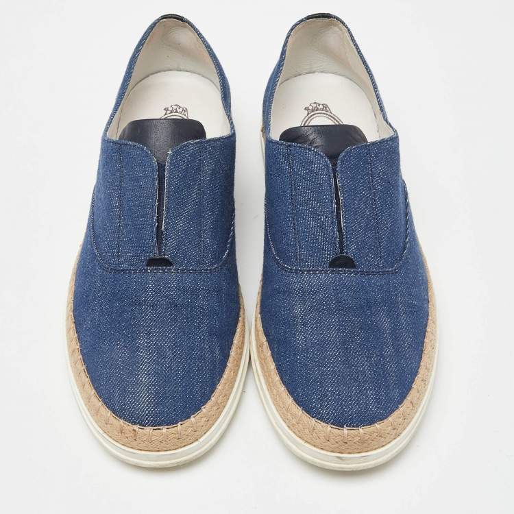 Pre Owned Tod's Blue Denim Francesina Slip On Espadrille Sneakers Size 36.5