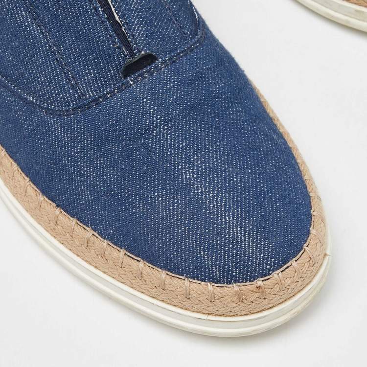 Pre Owned Tod's Blue Denim Francesina Slip On Espadrille Sneakers Size 36.5