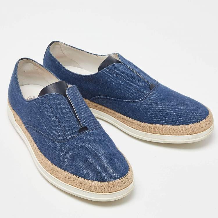 Pre Owned Tod's Blue Denim Francesina Slip On Espadrille Sneakers Size 36.5