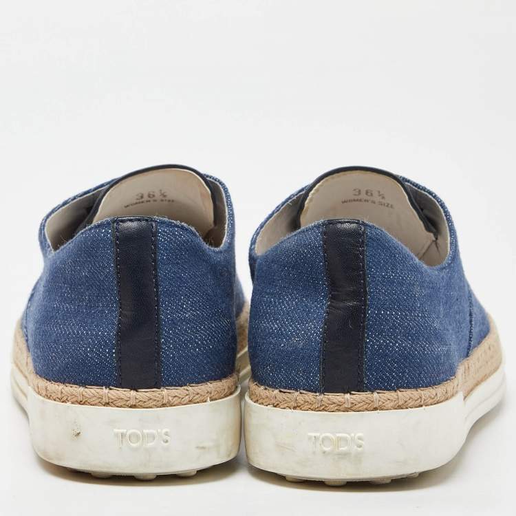 Pre Owned Tod's Blue Denim Francesina Slip On Espadrille Sneakers Size 36.5