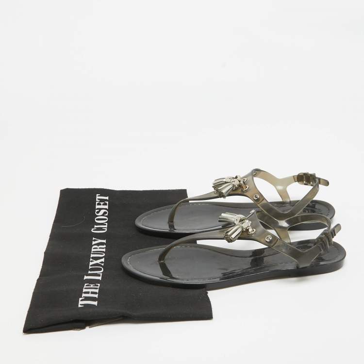 Pre Owned Tod's Black Rubber Slingback Thong Flats Size 37