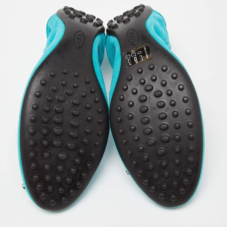 Pre Owned Tod's Turquoise Suede Scrunch Ballet Flats Size 37.5