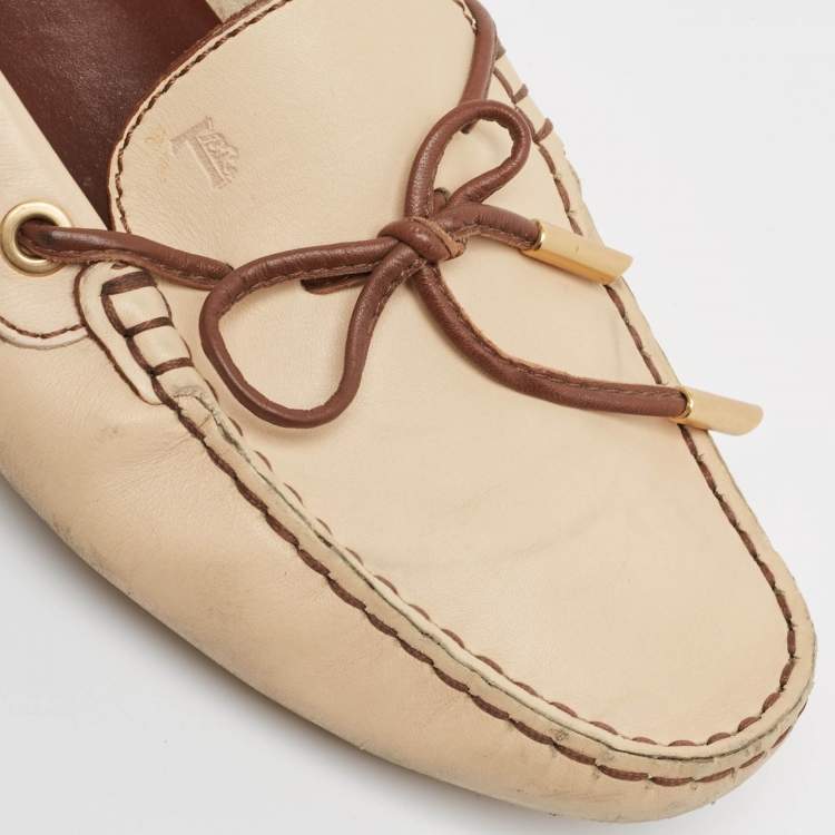 Pre Owned Tod's Light Brown Leather Gommino Loafers Size 37