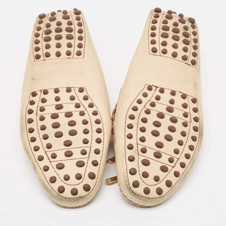 Pre Owned Tod's Light Brown Leather Gommino Loafers Size 37