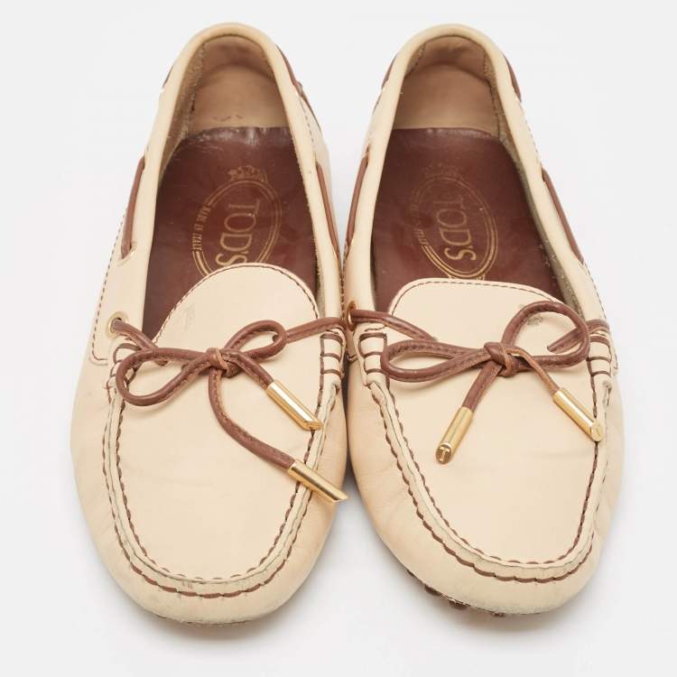Pre Owned Tod's Light Brown Leather Gommino Loafers Size 37