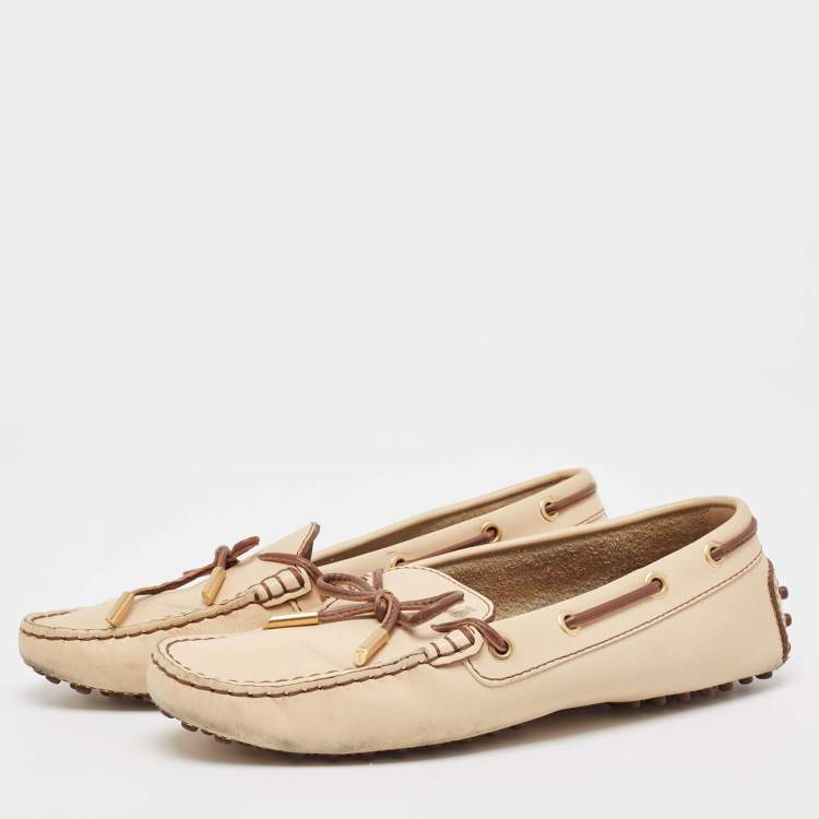 Pre Owned Tod's Light Brown Leather Gommino Loafers Size 37
