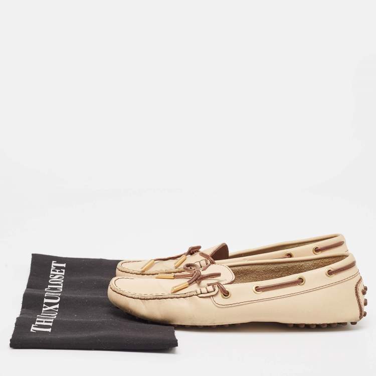 Pre Owned Tod's Light Brown Leather Gommino Loafers Size 37